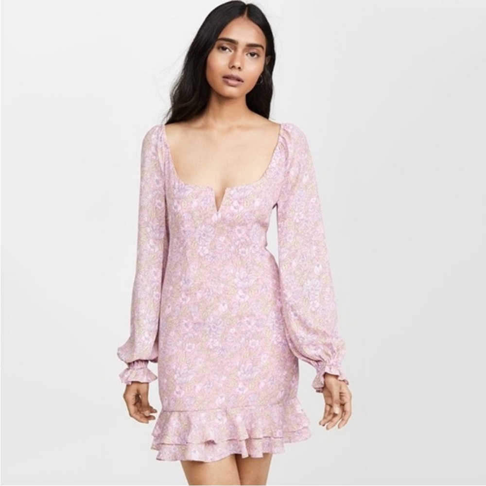 Likely Lyssa Pink Ruffled Floral-Print Mini Dress